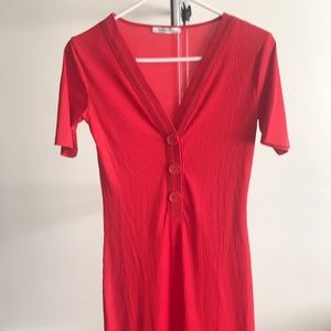 Zara red knit ribbed dress.